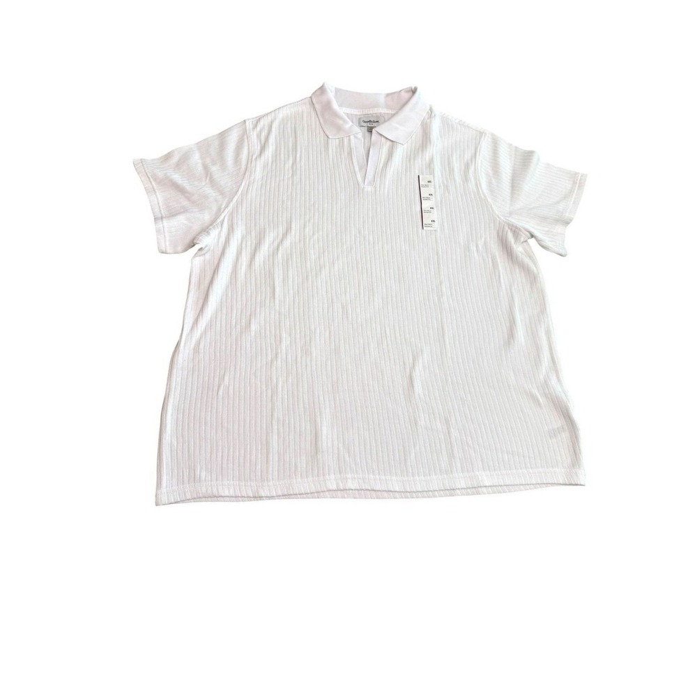 Goodfellow Mens White Ribbed Short Sleeve Polo Shirt XXL Standard Fit Cotton